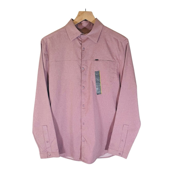NWT All in Motion Mens Button-Down Long Sleeve Shirt S‎ Small Salmon Stretch NEW - Picture 1 of 16